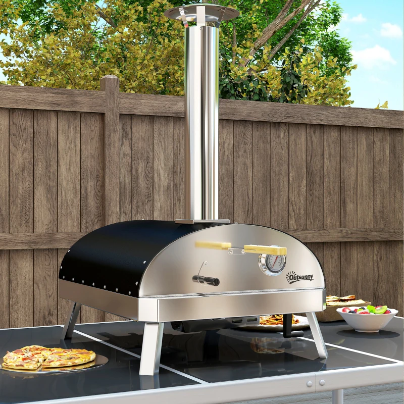 Outsunny Mini Four à Pizza à Bois avec Pierre Réfractaire Thermomètre et Plateau Tournant pour Jardin Terrasse ou Camping