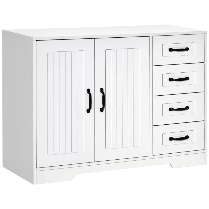 HOMCOM Sideboard Kommode Anrichte, Modernstil, 4 Schubladen, 1 Schrank, 105 cm x 40 cm x 76 cm, Weiß(m-9)