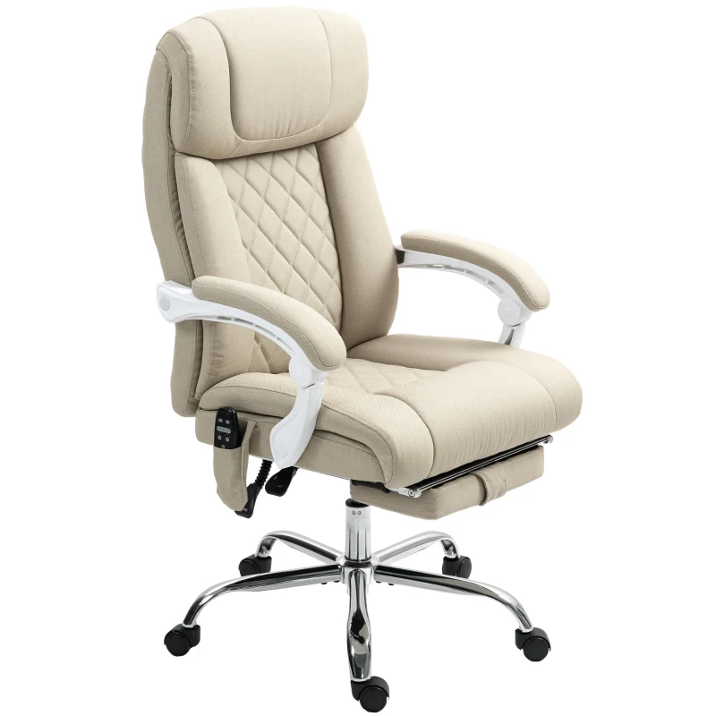 HOMCOM Fauteuil de Bureau de Massage avec Dossier Haut Inclinable avec Chaleur Lombaire Repose-Pieds et Roues 66x70x112-120 cm Beige