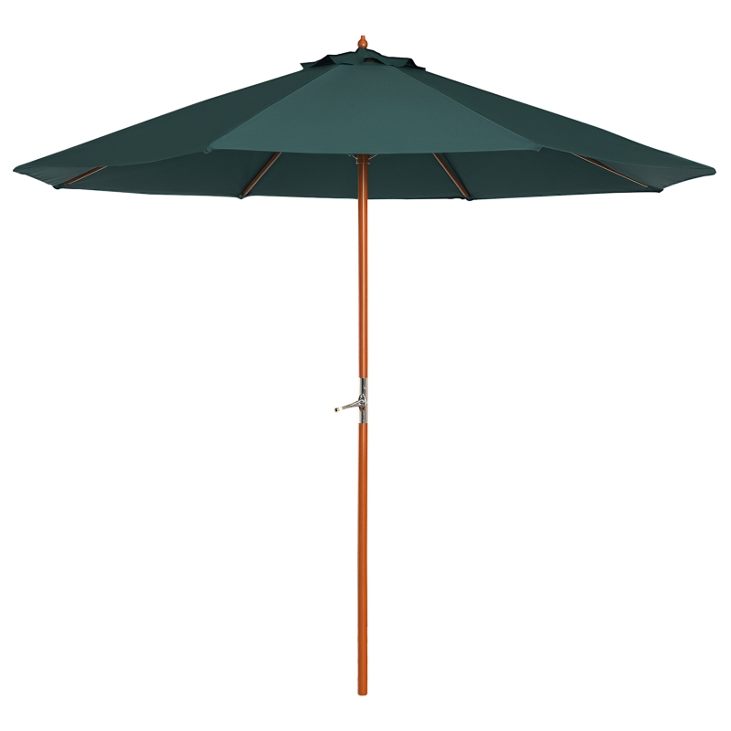 Outsunny Ombrellone da giardino in legno di pioppo, copertura di poliestere Verde, Stabile, Anti-UV, Ø270 x 250cm
