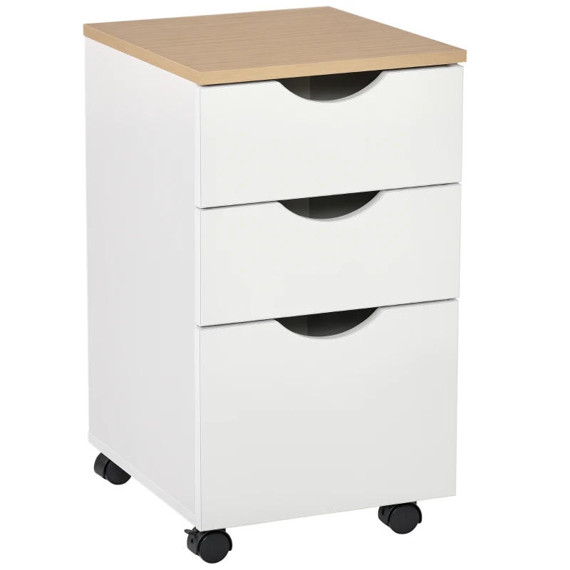 HOMCOM Caisson de bureau rangement bureau sur roulettes 3 tiroirs coulissants dim. 34L x 40I x 60,5H cm MDF blanc bois clair