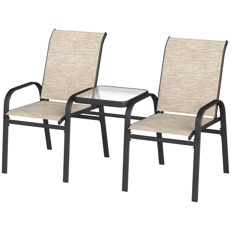 Outsunny Banc de Jardin 2 Places avec Accoudoirs, Dossier Haut et Table Basse Centrale en Verre, Marron et Noir