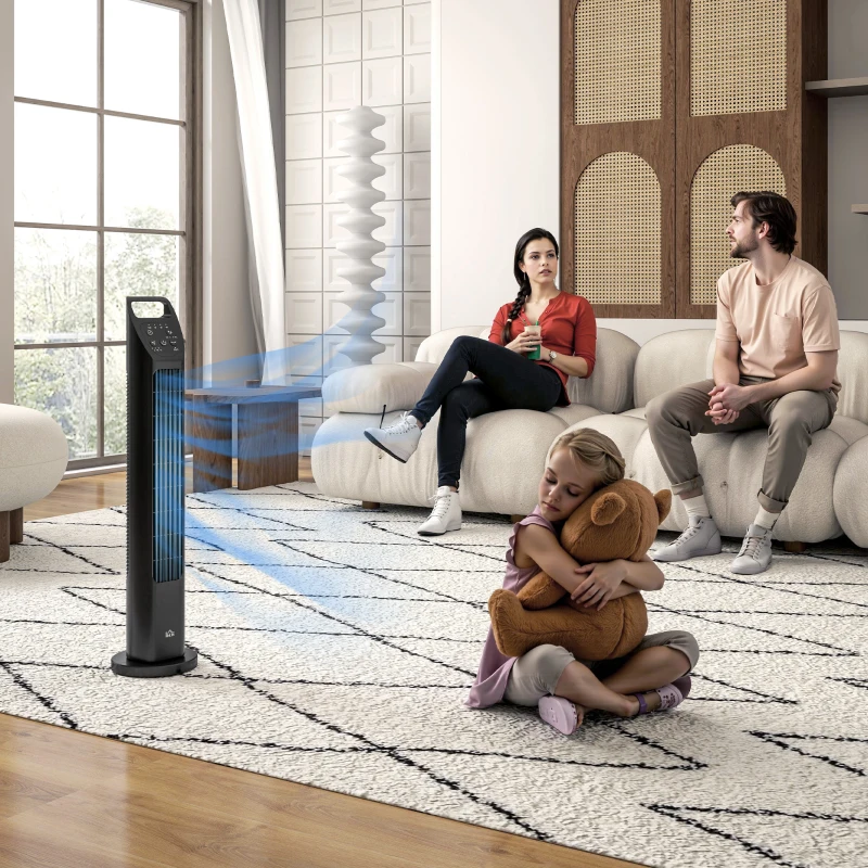 HOMCOM Ventilateur sur Pied, Ventilateur sur Socle, Climatiseur, 3 Modes, oscillant, Minuterie, Noir