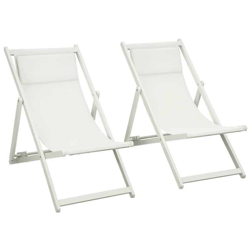 Outsunny Ensemble de 2 Chaises Longues de Jardin Pliantes et Inclinables en Aluminium, 96,5x58x91,5 cm, Beige