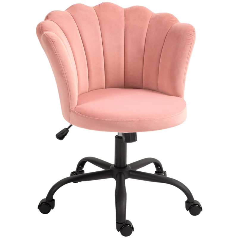 HOMCOM Chaise de Bureau avec Dossier en Pétales Sans Accoudoirs et Hauteur Réglable, Revêtement en Velours, Rose