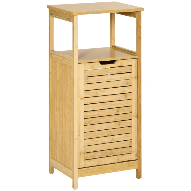 kleankin Mueble Auxiliar de Baño de Bambú Armario para Baño con 2 Estantes y 1 Cajón de Tela Extraíble Mueble de Almacenaje para Salón Cocina 40x30x86,5 cm Natural