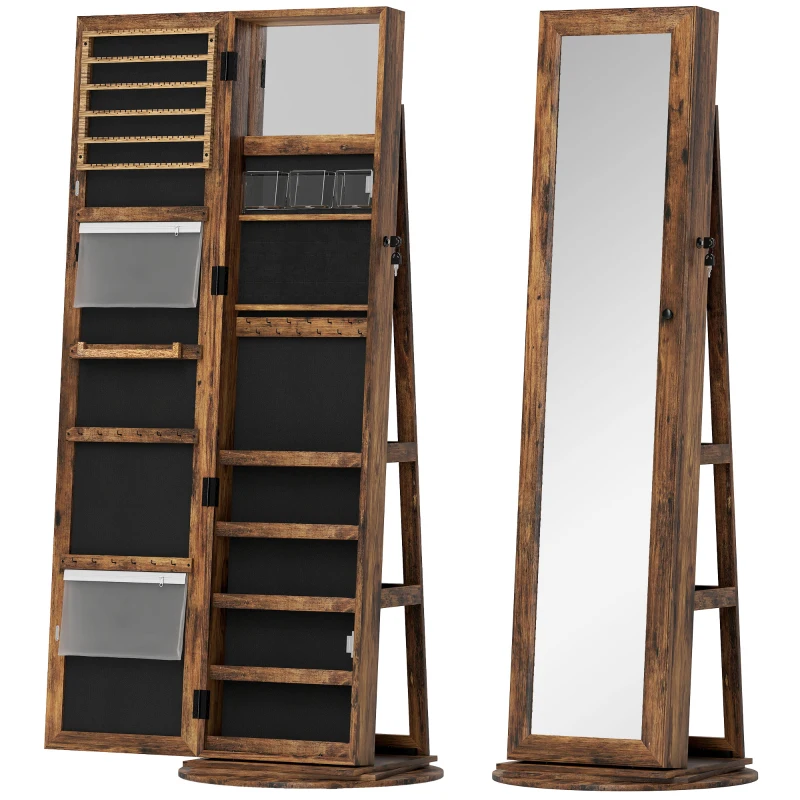 HOMCOM Miroir à Bijoux sur Pied avec Rotation à 360°, 55x55x161 cm, Marron Rustique