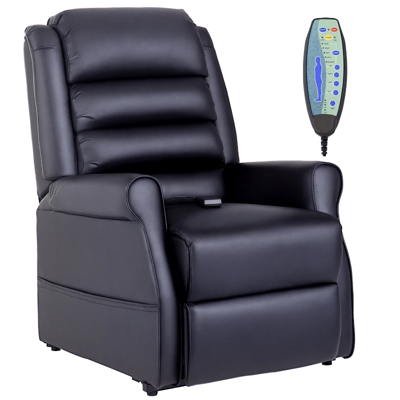 HOMCOM Massagesessel mit Aufstehhilfe, Relaxsessel mit Aufstehhilfe, inkl. Fernbedienung, Schwarz