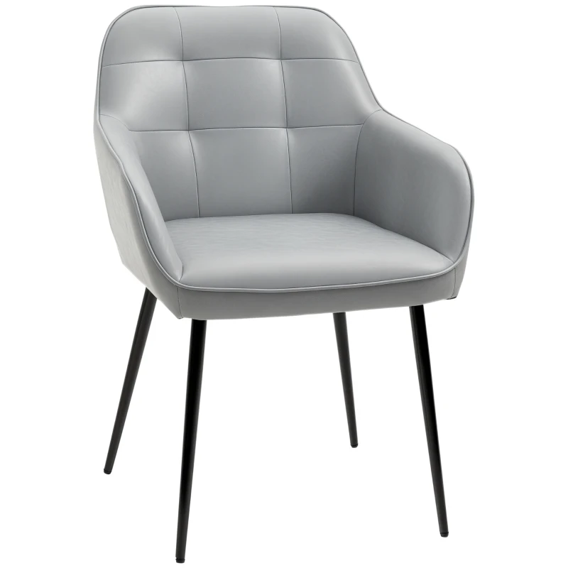 HOMCOM Sedia da Pranzo in Stile Industriale con Schienale, Sedia da Soggiorno Moderna in Finta Pelle e Metallo Nero, 61x58x84 cm, Grigia