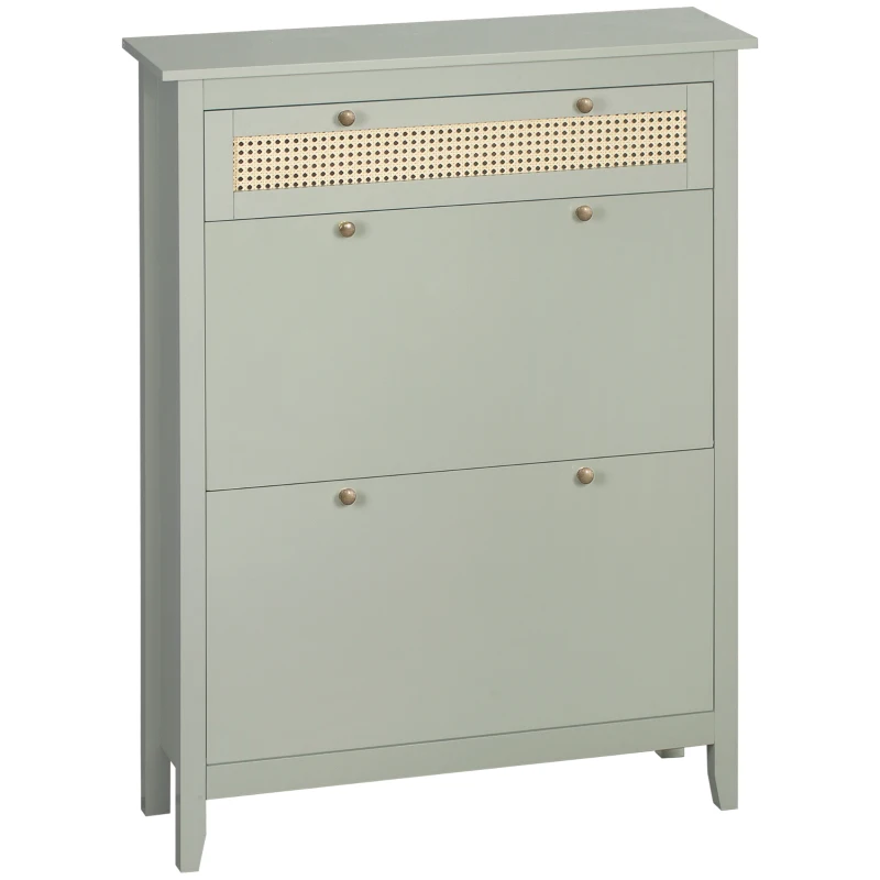 HOMCOM Meuble à chaussures style bohème chic vert d'eau aspect rotin