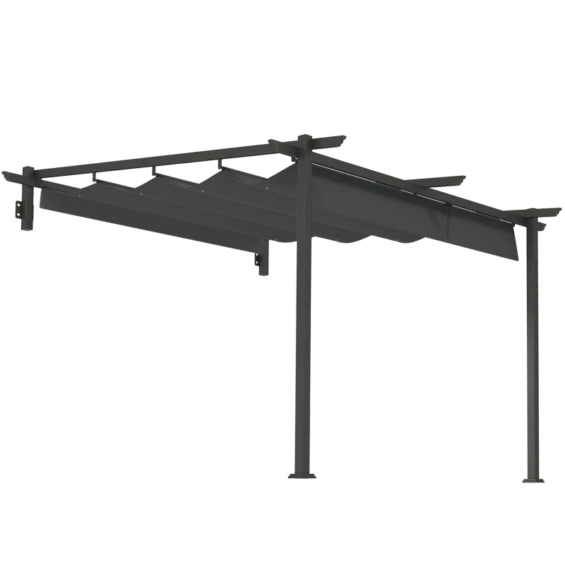 Outsunny Pavillon, 3 x 3 m Pergola, Winddichtes Terrassendach, Wandmontage, Verstellbares Dach, für Garten, Terrasse, Dunkelgrau(m-10)