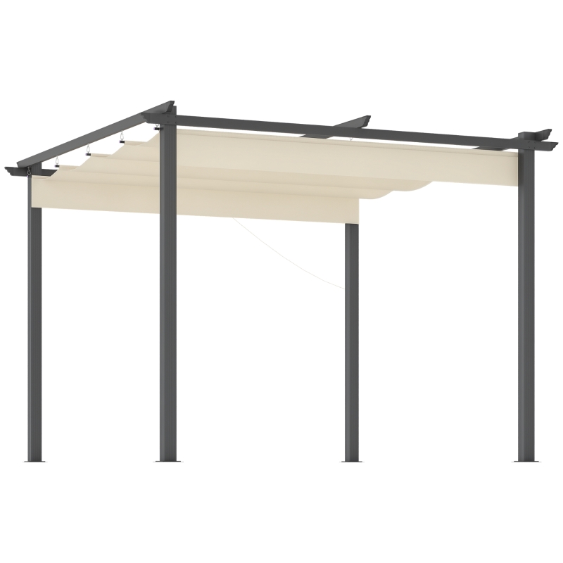 Outsunny Gazebo Pergola da Giardino 3x3m con Tenda Retrattile, in Alluminio e Poliestere, Bianco Crema