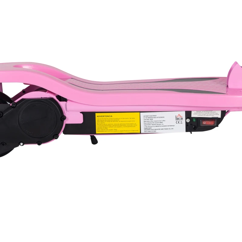 HOMCOM Trottinette Électrique Pliable pour Enfants de 7 à 14 Ans Max. 50 kg Scooter avec Vitesse Max. 12 km/h Hauteur Réglable Interrupteur de Démarrage et Freins 75x36x82-93 cm Rose(m-5)