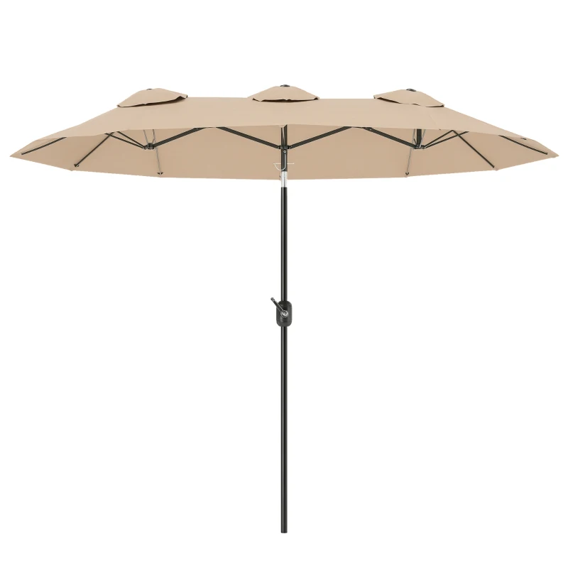 Outsunny Umbrelă de Grădină Dublă Înclinabilă la 45° cu Manivelă şi 3 Orificii de Ventilaţie, 295x152x222 cm, Cafeniu