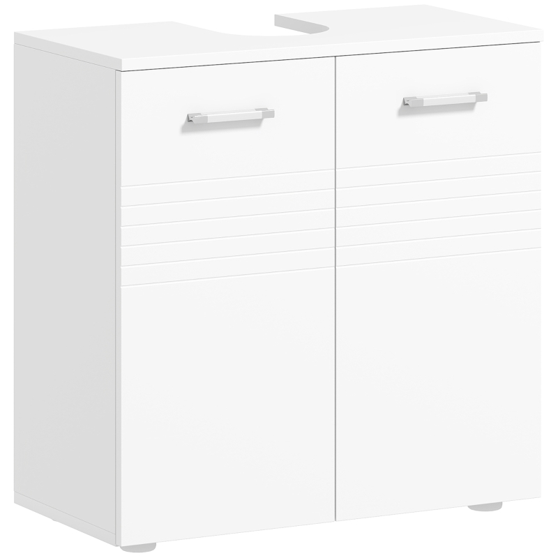 kleankin Meuble Sous Lavabo à 2 Portes, Armoire Gain de Place pour Lavabo en Bois avec Tablette Réglable, Blanc Brillant