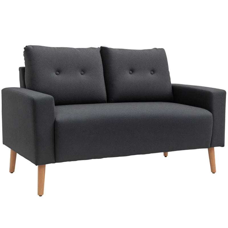 HOMCOM Sofa, 2-Sitzer, skandinavisches Design, hoher Komfort Relaxsessel mit Armlehne, Gummiholzbeine, Dunkelgrau, 145x76x88 cm