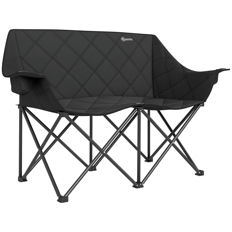 Outsunny Faltstuhl faltbar 2 Sitzer Campingstuhl mit Tragetasche Outdoor bis 250kg belastbar 145 x 60 x 92 cm Schwarz