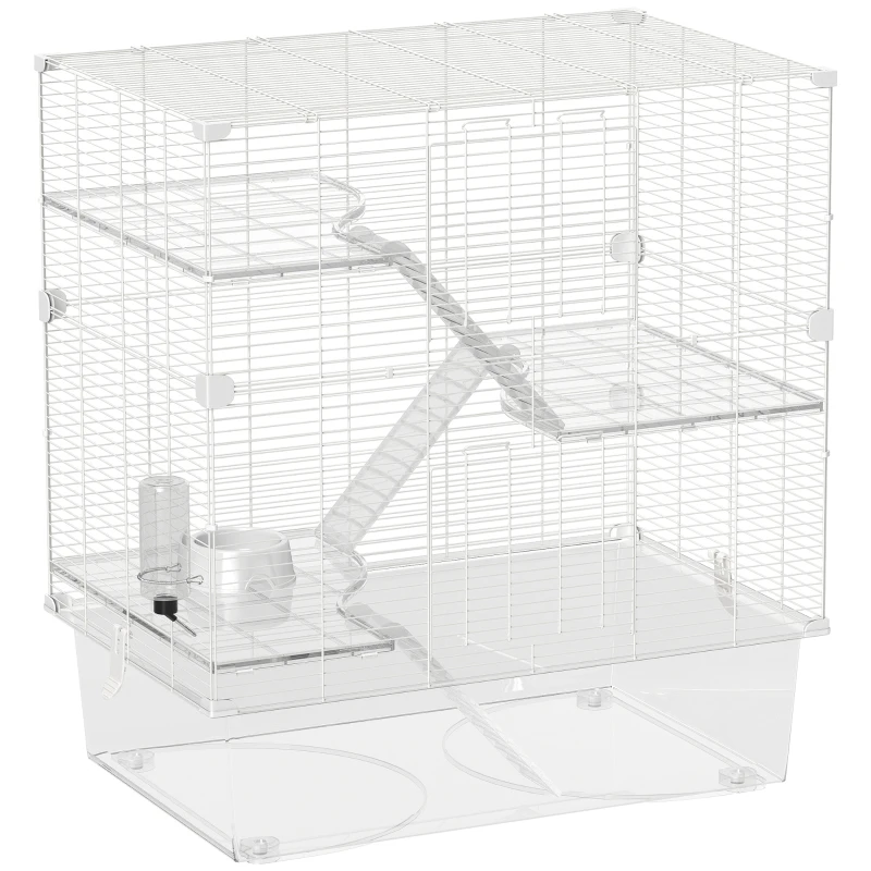 PawHut Cage pour Rongeurs Multi-niveaux avec Accessoires Inclus, en Acier, PET et PS, 73x47x80 cm, Blanc