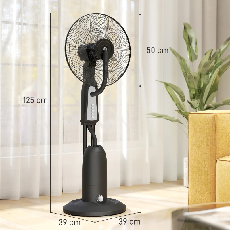 HOMCOM Ventilateur avec brumisation, réservoir de 3 litres, rotation à 75 degrés, 3 vitesses, sur roulettes, 125 cm, Noir
