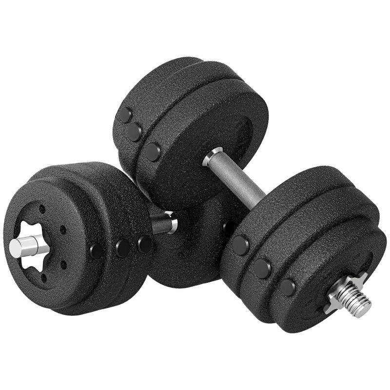 HOMCOM Set Pesi Manubri da 30 kg (8x2.5 kg, 4x1.5 kg) con 12 Dischi e 2 Manubri da 2 kg, 43x18x7.5 cm, Nero
