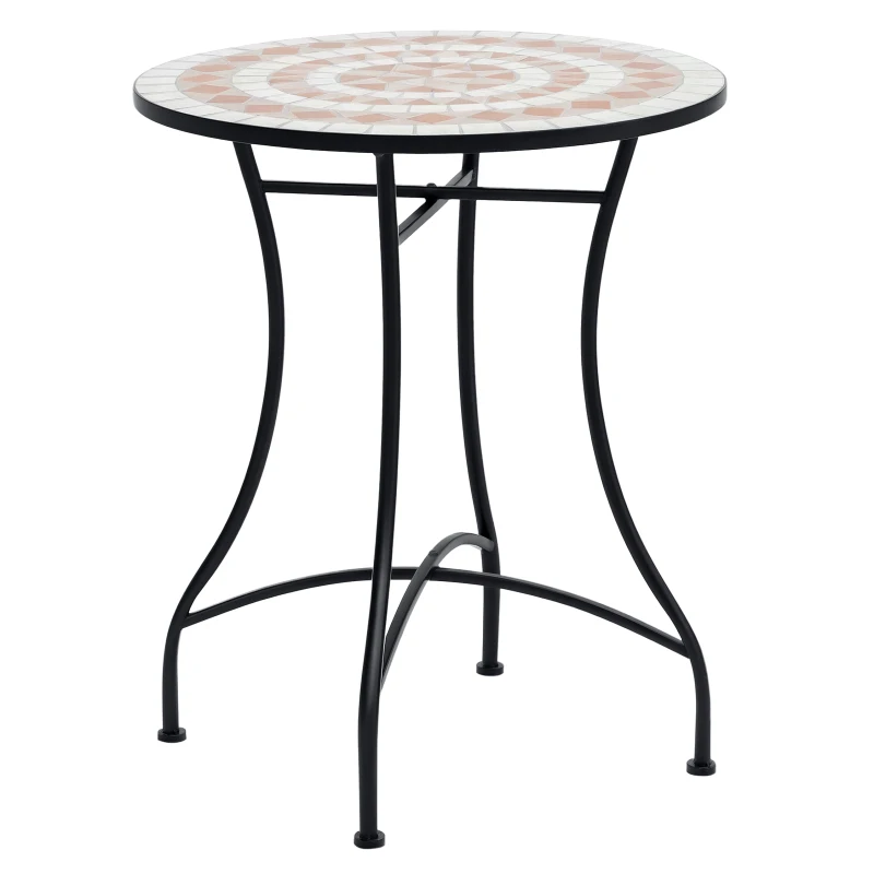 Outsunny Table de Jardin Ø60 x H71cm, Table de Balcon en Métal Résistant aux Intempéries, Table d'Extérieur, Table de Camping Table d'Appoint, Table de Terrasse Ronde pour Jardin Terrasse Balcon Orange+Blanc