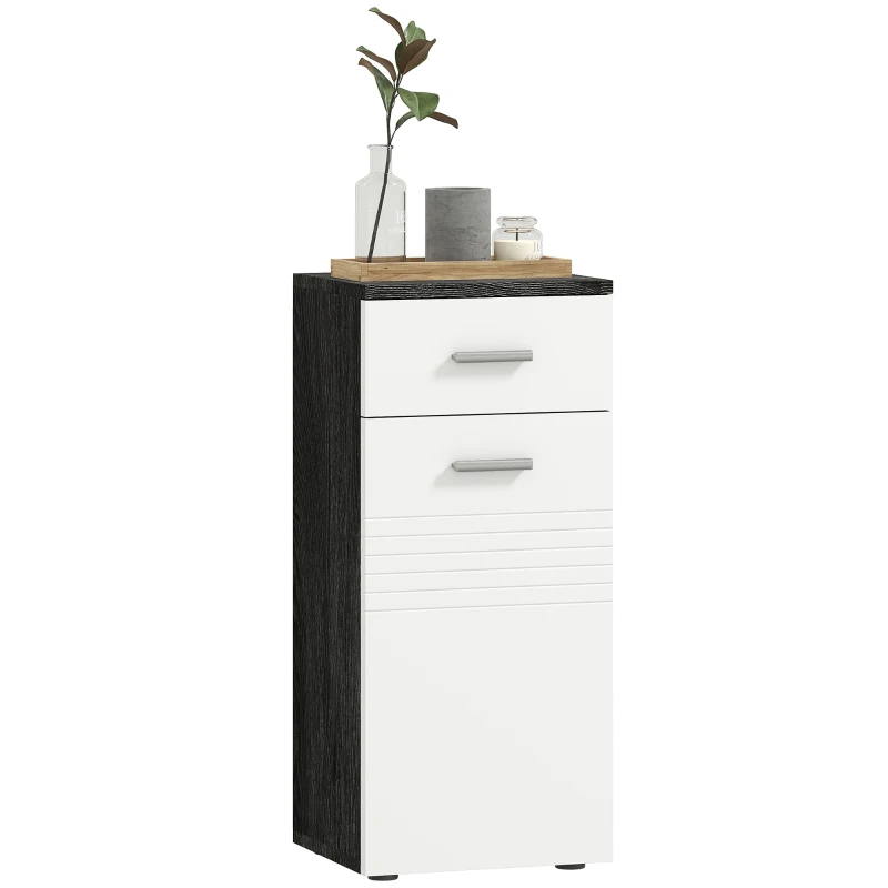 kleankin Mobile Bagno avec Tiroir et Armoire en Bois, 35x30x77,5 cm, Blanc et Noir