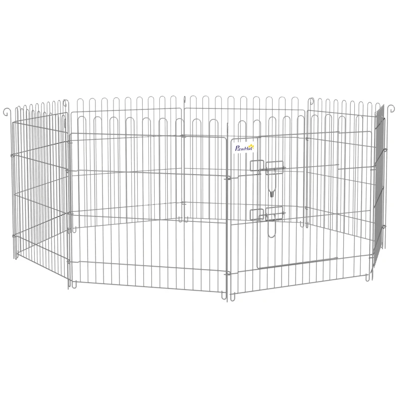 PawHut Vallas para Perros Plegables de 8 Piezas 63x60 cm con 1 Puerta y Marco de Acero para Jardín Patio Plata