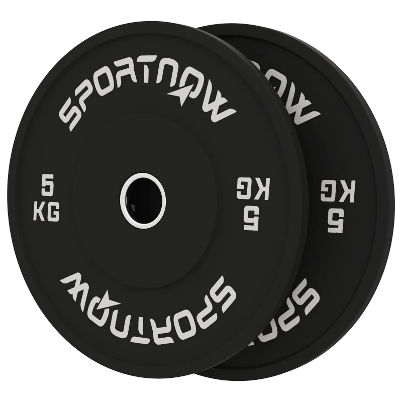 SPORTNOW Set 2 Disques de Poids de 5 kg en Caoutchouc avec Trou de 2"/5 cm pour Haltères et Barres, Noir