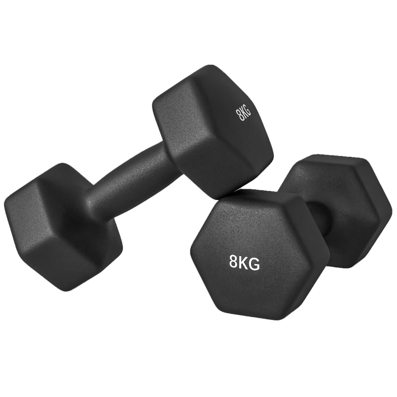 SPORTNOW Set 2 Haltères Hexagonaux de 2x8 kg en Métal et Plastique avec Poignée Antidérapante, 24x11x11 cm, Noir