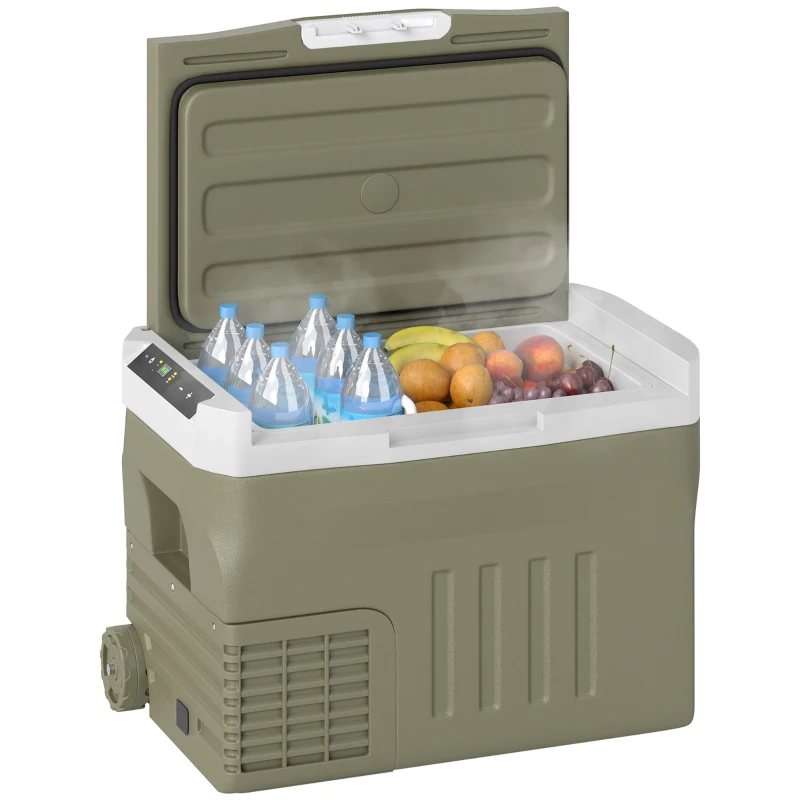 Outsunny Réfrigérateur Portatif Électrique 30L Réfrigérateur de Voiture 12V/24V -20℃ à +20 ℃ avec Écran LED Tactile 61x39x41,5 cm Vert
