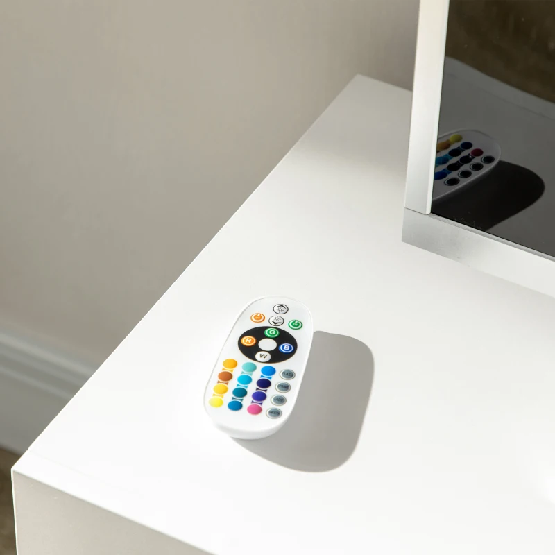 HOMCOM Mobile Porte TV de 55" avec Lumières LED à 12 Couleurs et Télécommande, Bois et Verre 120x40x50cm, Blanc