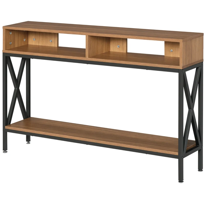 HOMCOM Table Console Table d'Entrée Industriel Multi-rangements 120 x 23,5 x 75 cm Bois Noyer