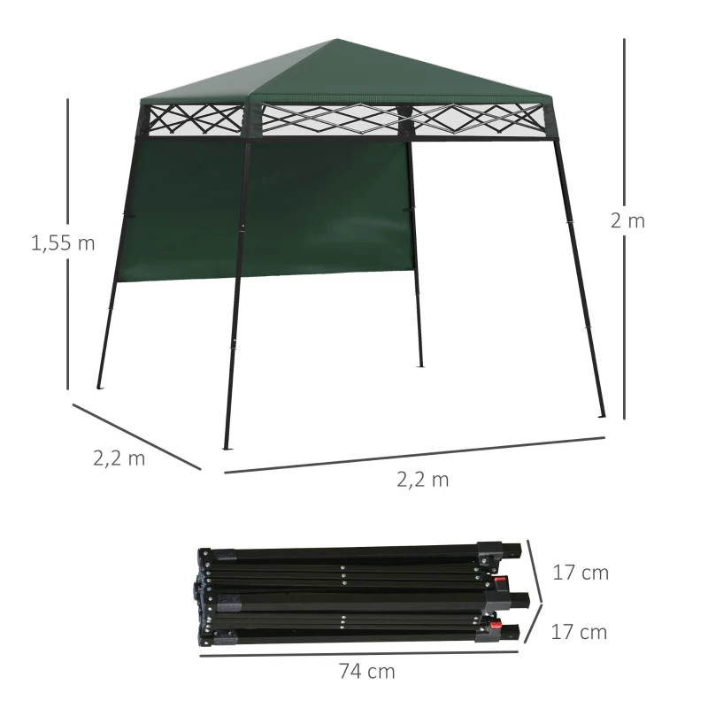 Outsunny Cenador Plegable 220x220x200 cm avec 1 Paroi Latérale Sac de Transport Imperméable et Protection UV50+ Vert