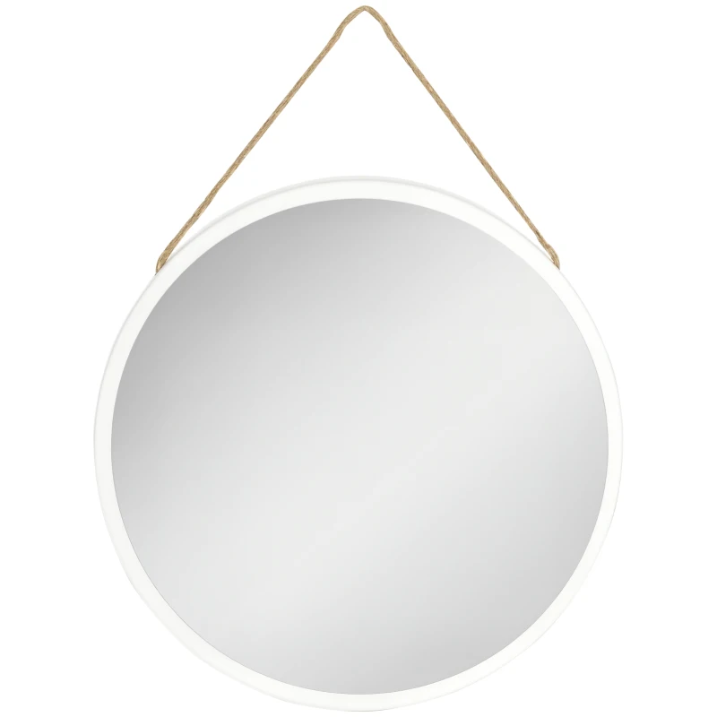 HOMCOM Espejo Decorativo de Pared 30x30 cm Espejo Redondo de Metal con Cuerda para Salón Entrada Estilo Moderno Blanco