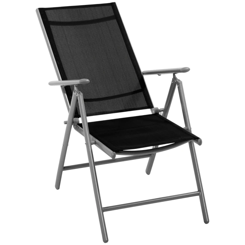 Outsunny Chaise de Jardin Pliante en Aluminium et Textilène Dossier Réglable à 7 Niveaux, Noir 65x55x85-105cm