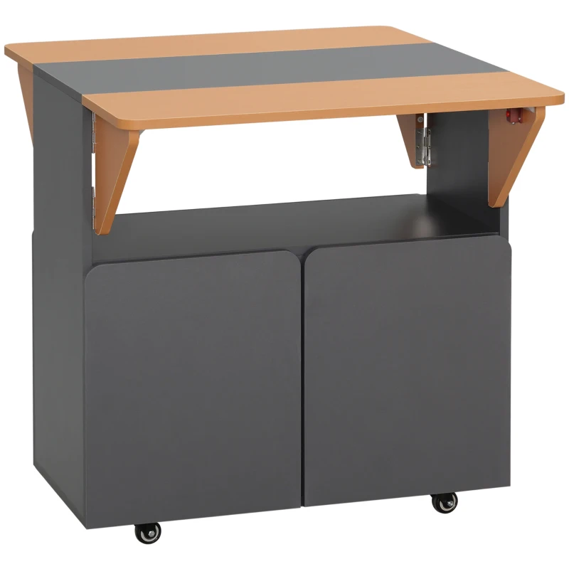 HOMCOM Table pliante gain de place pour jusqu'à 4 personnes avec 4 roulettes, étagère cachée et placard avec portes, 70x83x75 cm