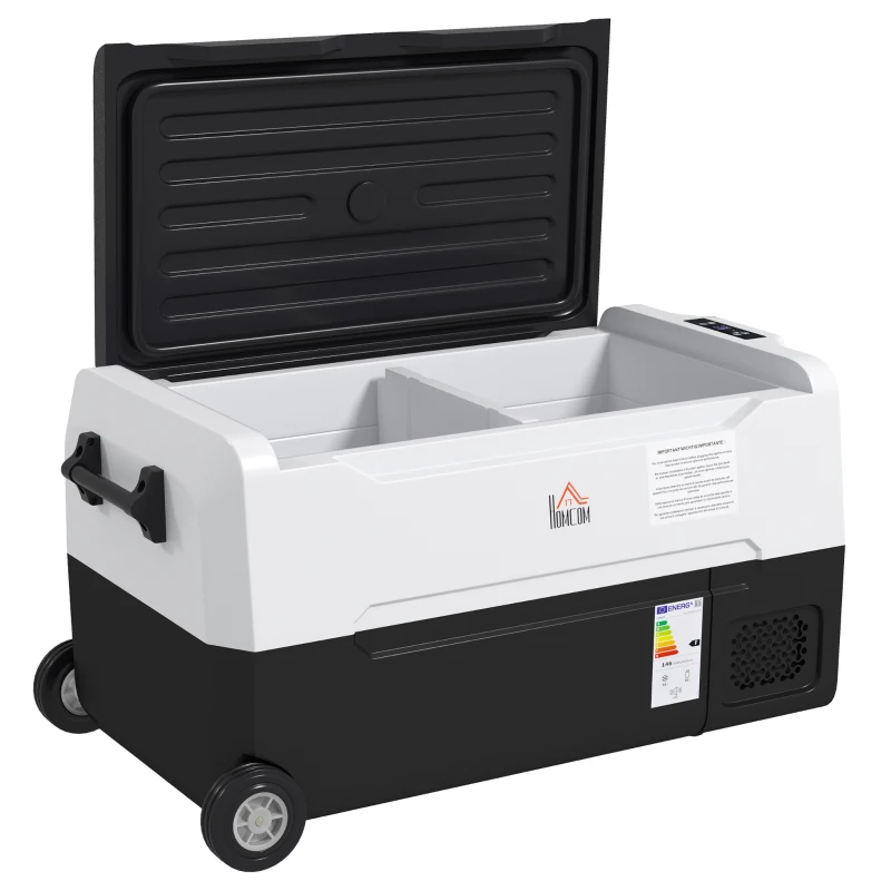 HOMCOM Glacière électrique portable pour voiture avec 2 zones contenance 30,5 L, lumière LED, jusqu'à -20°C