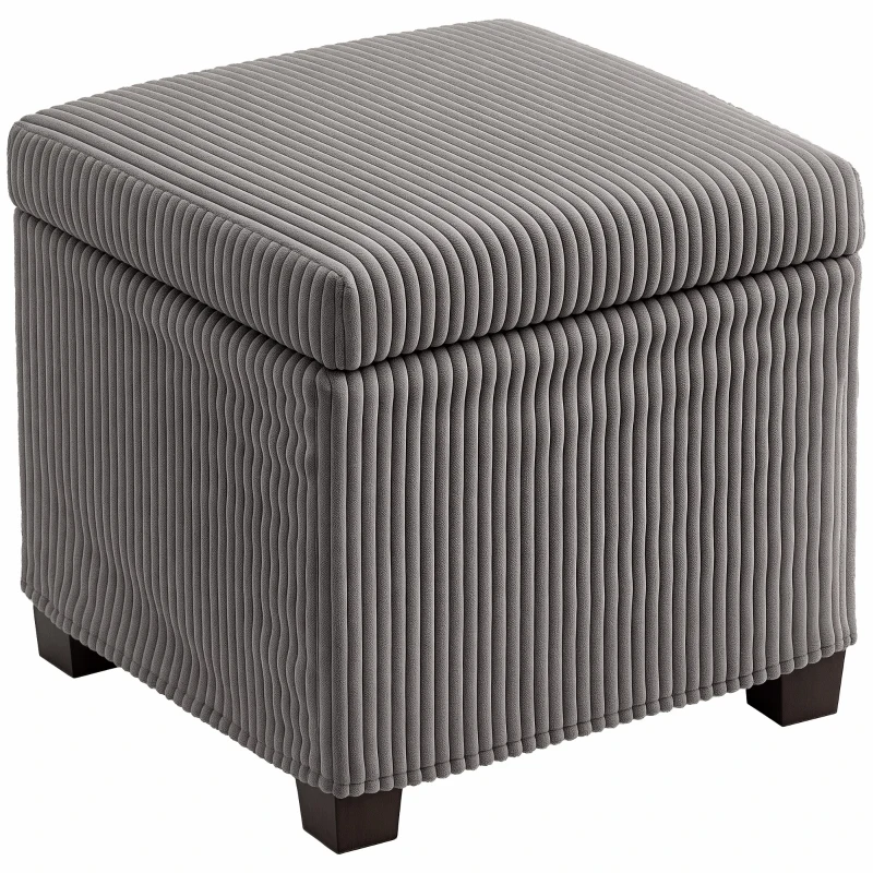 HOMCOM Coffre pouf rangement 30 L avec couvercle amovible, ottoman cube rembourré en velours côtelé, 40 x 40 x 40 cm, gris