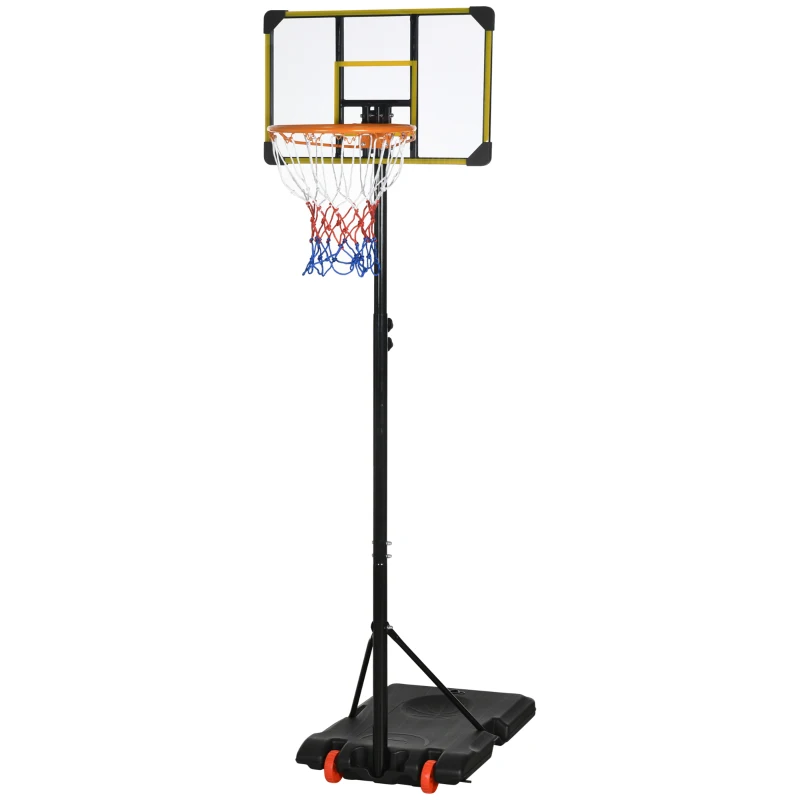 SPORTNOW Panier de Basket pour Adultes, Hauteur Réglable 2,1-2,4 m, Roues et Base Remplissable, Jaune