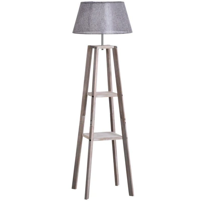 HOMCOM Lampadaire design contemporain 2 étagères intégrées 40 W max. dim. 45L x 45l x 148H cm pin lin gris