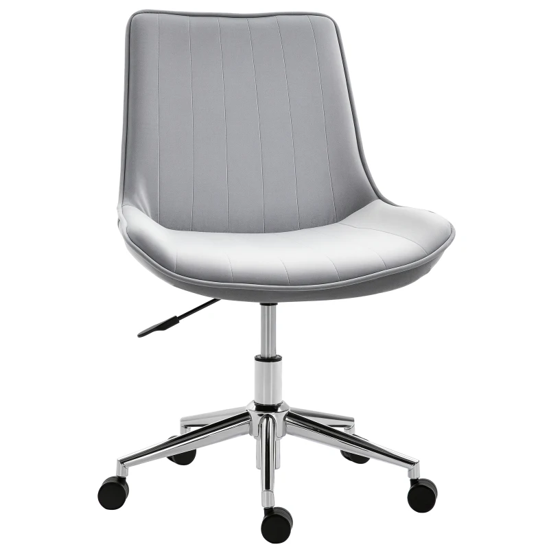 HOMCOM Silla de Oficina Sin Reposabrazos Silla de Escritorio Silla Giratoria para Niños con Altura Ajustable Respaldo de Poliéster Suave y Ruedas Carga 120 kg 52,5x60x82-91 cm Gris