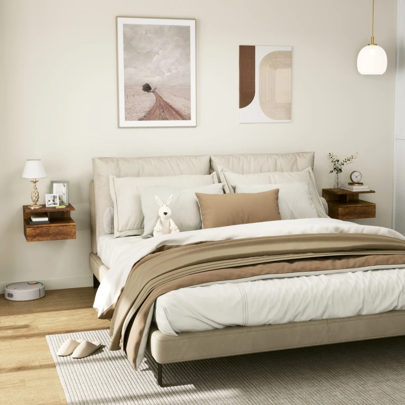 HOMCOM Set de 2 Tables de Chevet Suspendues pour Chambre à Coucher avec Tiroir et Étagère en Bois 35x32x22.5cm, Marron