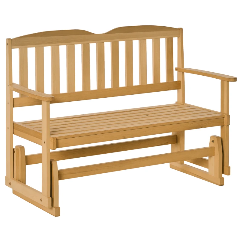 Outsunny Panchina da Giardino a Dondolo da 2 Posti con Braccioli in Legno di Abete, 132x51x95.5cm, Colore Legno