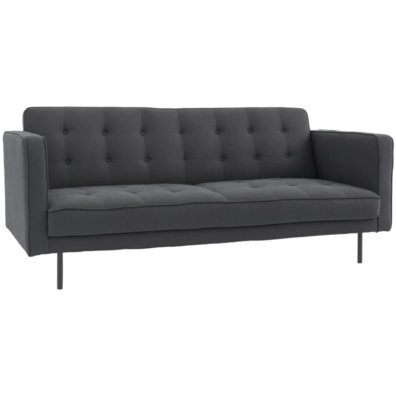 HOMCOM Canapé Convertible 3 Places Style Chesterfield capitonné Dossier inclinable 3 Positions Tissu Gris foncé