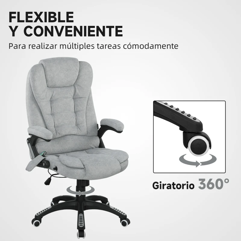 Vinsetto Silla Oficina con Masaje de 6 Puntos con Función Basculante con Calefacción Altura Ajustable 65x71x110-120 cm Gris