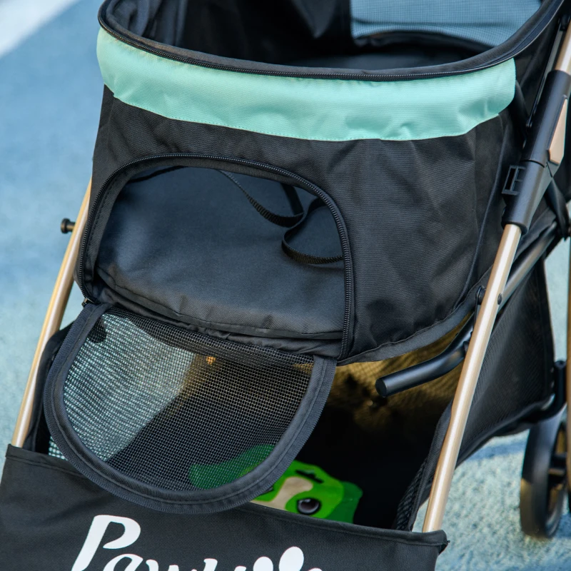 PawHut Poussette pour Petits Chiens Pliable avec Housse Anti-Pluie, Panier et Laisse Intégrée, Vert