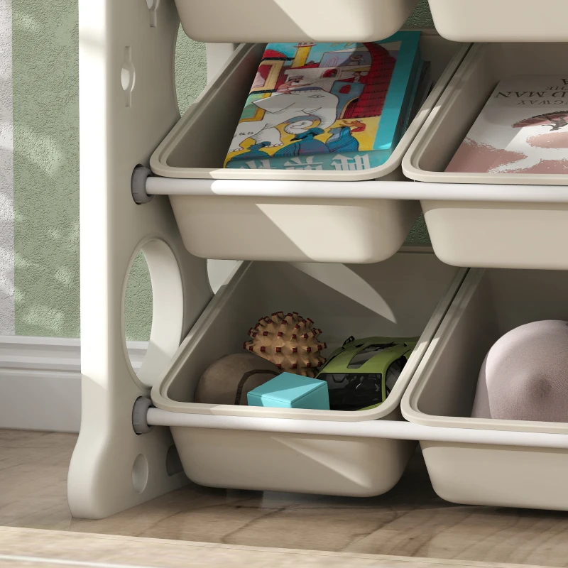 AIYAPLAY Etagère de Rangement pour Enfants avec 9 conteneurs pour jouets et livres, chambre d'enfant, maternelle, plastique, Blanc crème