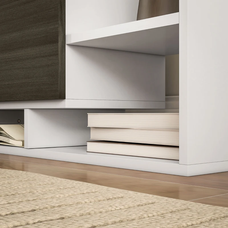 HOMCOM Meuble TV avec Étagère Murale, Étagères Ouvertes et Placard en Bois, Blanc et Noir