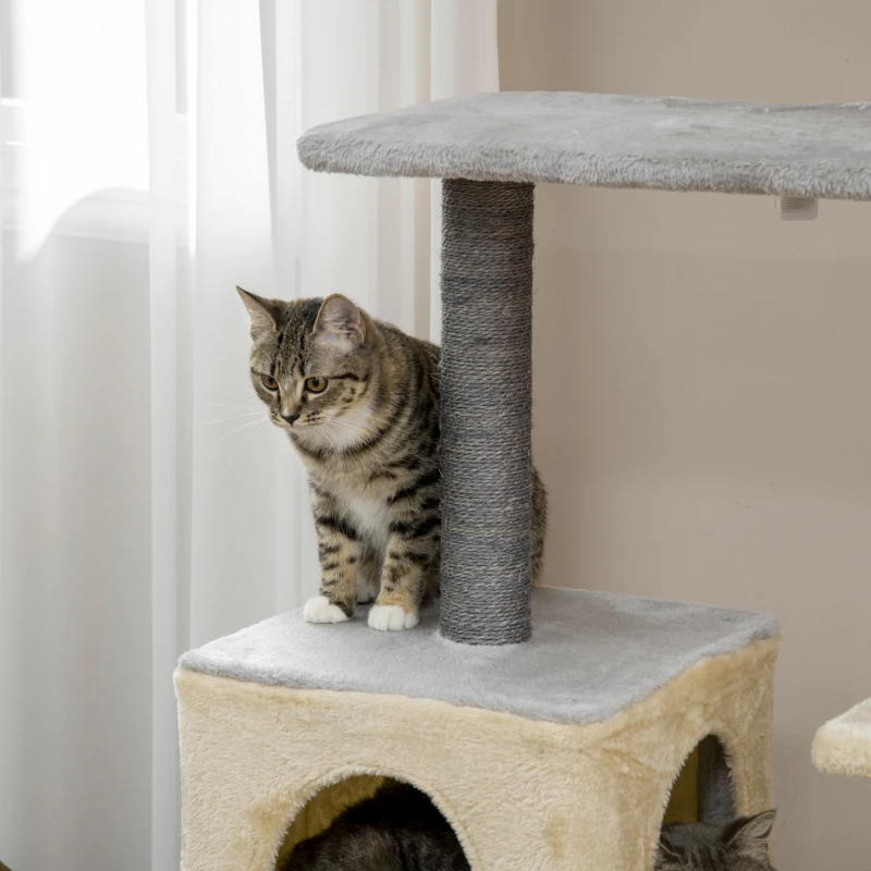 PawHut Arbre à Chat Haut 156cm avec Hamac, Maisonnette et Poteaux à Griffer en Sisal