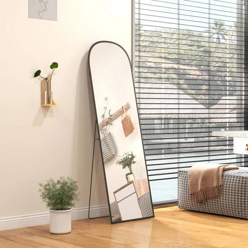 HOMCOM Espelho de Pé Espelho de Corpo Inteiro 60x165 cm com Estrutura de Liga de Alumínio e Suporte para Sala Quarto Preto